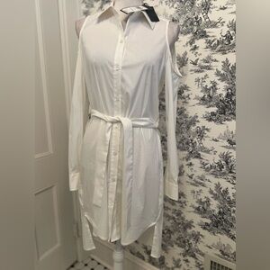 BCBG NWT “ANI” women’s white cold shoulder shirt dress size Small